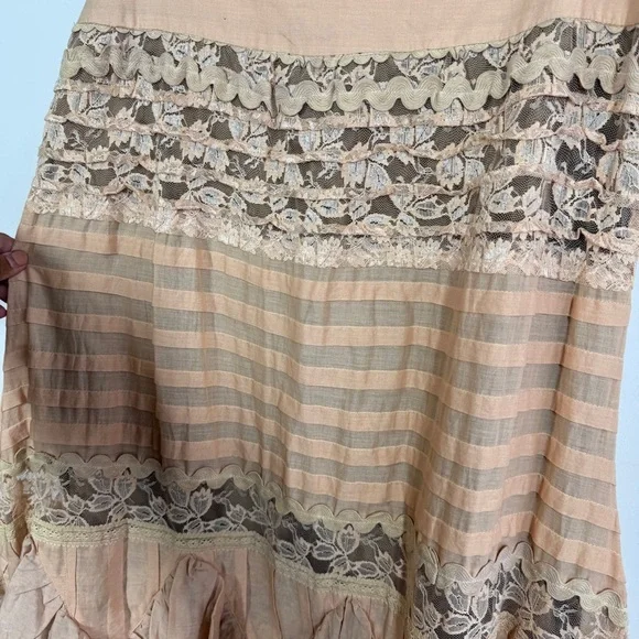 Camelot Italy Peach Lace Tiered Midi Skirt Size S Boho Romantic Cottagecore - Picture 14 of 16